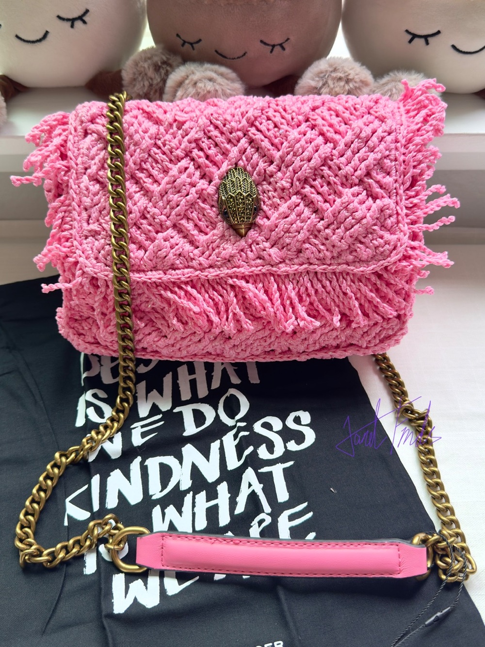 NWT 💗 Kurt Geiger London Pink Kensington Small Crochet Shoulder Bag